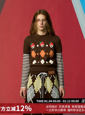 CHEERi UPi假两件菱形格番茄屋羊毛衫女26春夏新款