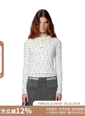 M1DNOTE真两件碎花针织长袖背心两件套女26春夏新款