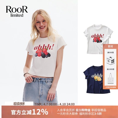 Ahhh水果logo印花圆领短袖T恤