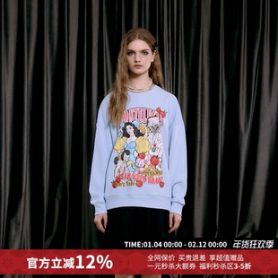 Bronze Lucia宽松蓝色千禧女孩圆领套头卫衣女25秋冬新款