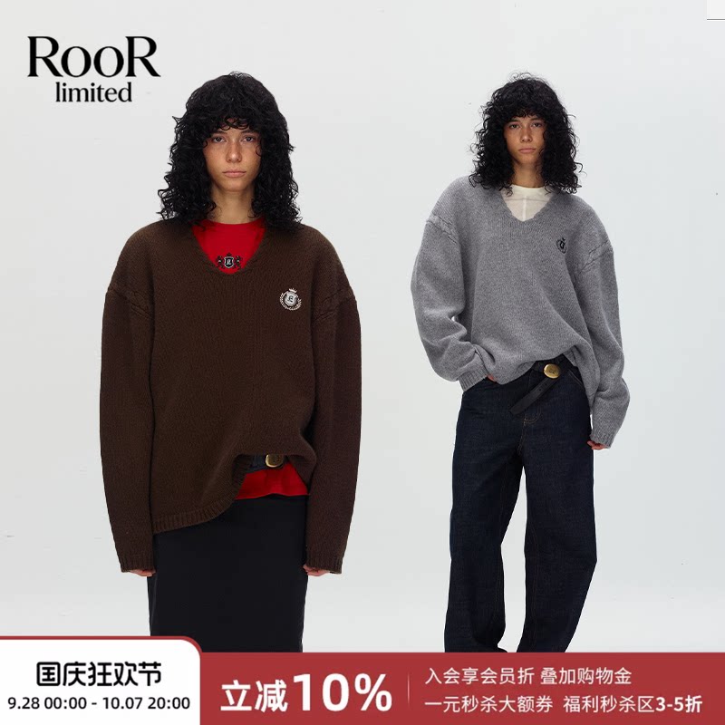 早秋新款V领阔肩麻花针织毛衣女