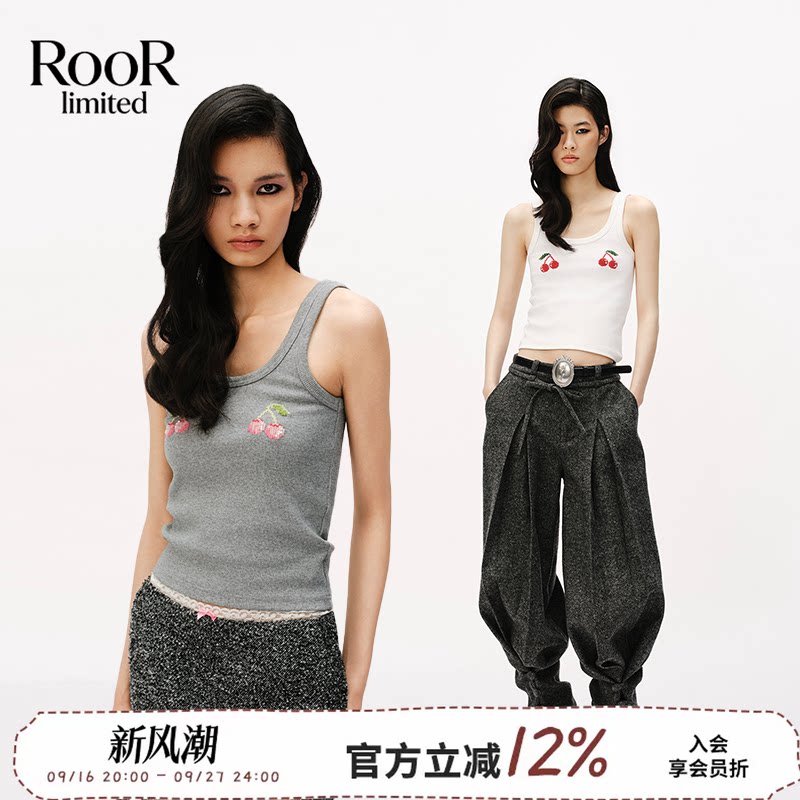 MARKGONG樱桃十字绣钉珠吊带