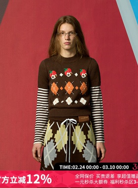 CHEERi UPi假两件菱形格番茄屋羊毛衫女26春夏新款