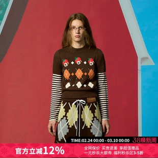 CHEERi UPi假两件菱形格番茄屋羊毛衫女26春夏新款