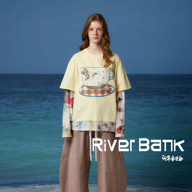 CHEERiUPi咖啡杯假两件长袖T恤