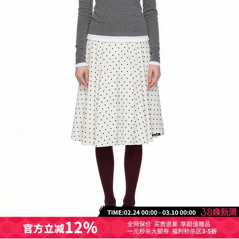 M1DNOTE气质波点百褶A字中长款半身裙女26春夏新款