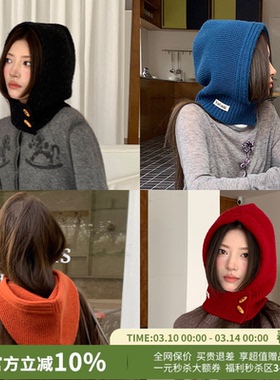 YANAG保暖苏菲的牛角扣围脖羊毛针织帽女26春夏新款