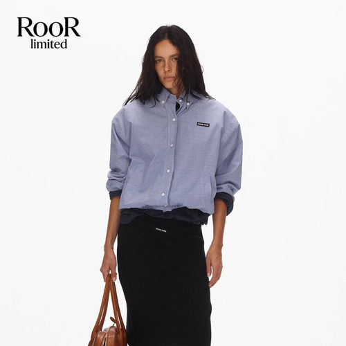 ECHOADE蓝格纹可拆垫肩短外套女