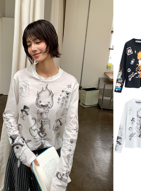 YANAG休闲百搭烛台卡西法印花打底长袖T恤26春夏新款