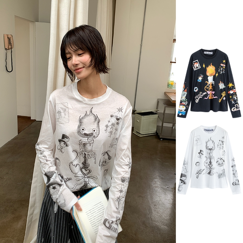 YANAG春夏卡西法印花长袖T恤