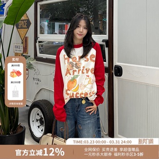 T恤26春夏新款 CHEERi UPi宽松百搭马到成功印花圆领套头插肩长袖