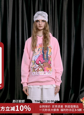 Bronze Lucia宽松粉色黑皮辣妹套头连帽卫衣女25秋冬新款