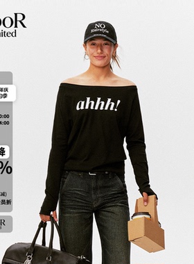 Ahhh经典简约一字肩LOGO长袖T恤女2026春季新款