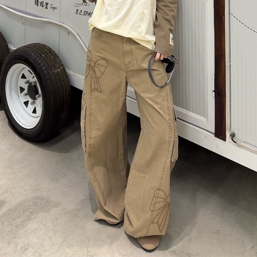 福蝶蝴蝶结烫钻工装牛仔裤女