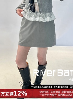 【5折现货】Vena label灰色短款梭织无腰头半身裙25春新款