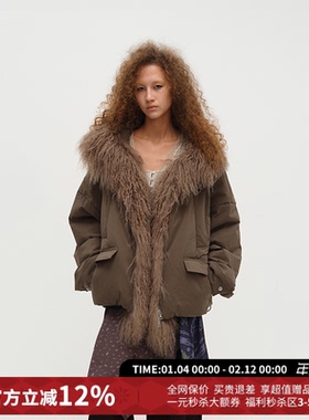 square circle方圆可拆卸羊毛领廓形工装派克羽绒服女