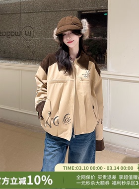 YANAG魔法糖果印花拼皮翻领夹克外套女26春夏新款