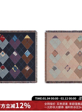 CHEERi UPi编织撞色马赛克菱形格流苏毛毯26春夏新款