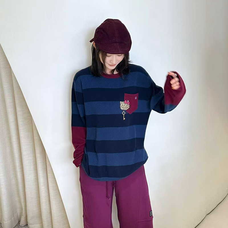 【7折现货】SELALAGU X OITMMTIO条纹羊绒混纺上衣女