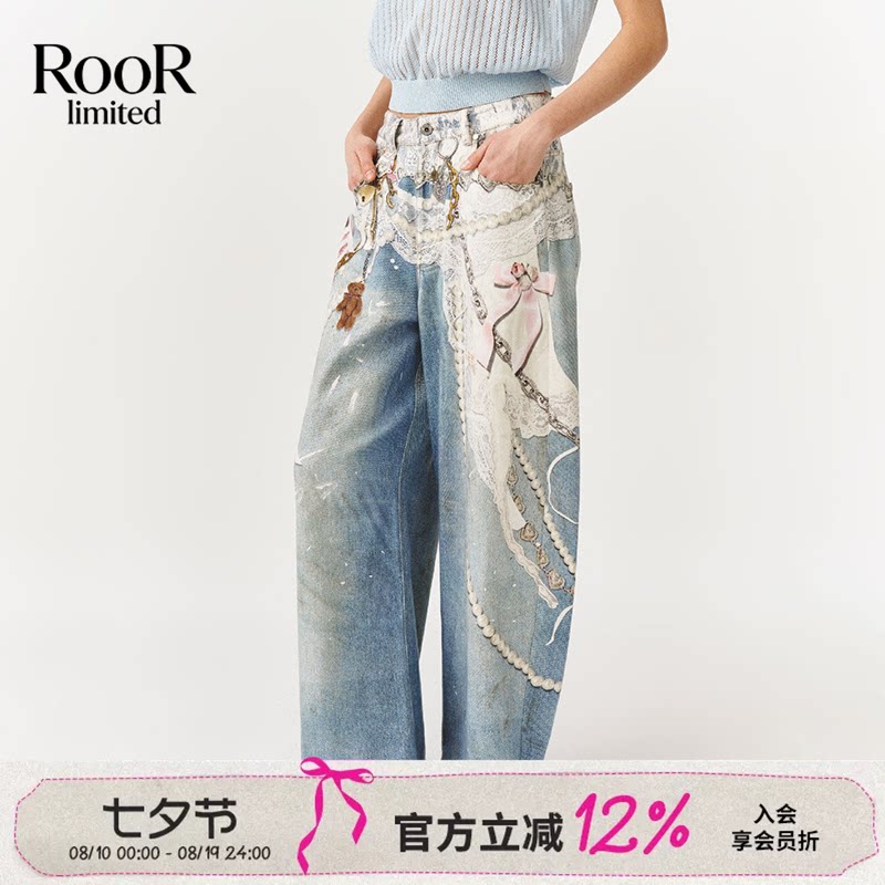 FORDARE福蝶3D印花牛仔长裤中裤