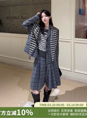 YANAG圆舞曲格纹英伦小西装百慕大短裤女26春夏新款