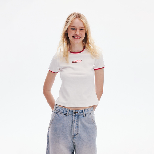 Ahhh撞色logo圆领短袖T恤