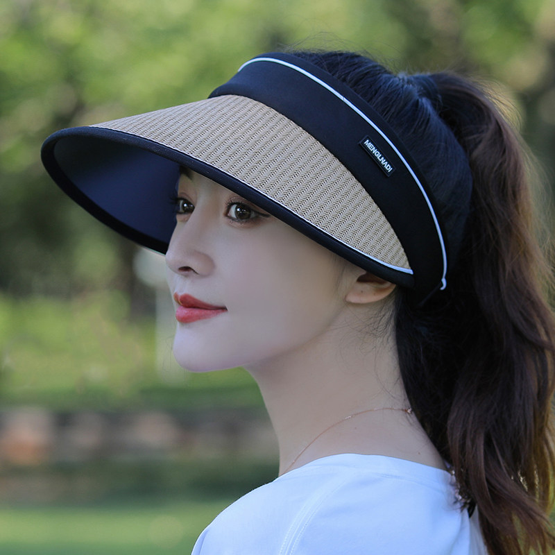 网红防晒帽女夏季帽子防紫外线遮阳帽黑胶空顶帽大帽檐骑车太阳帽