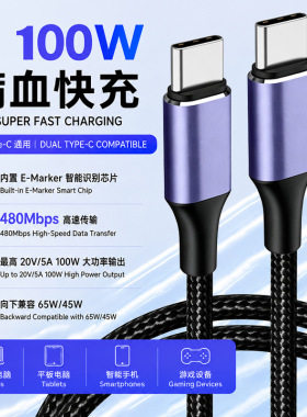 Type-C对Type-C100W快充数据线