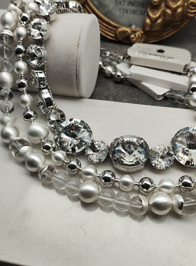 超大闪钻磨砂项链短链丽银