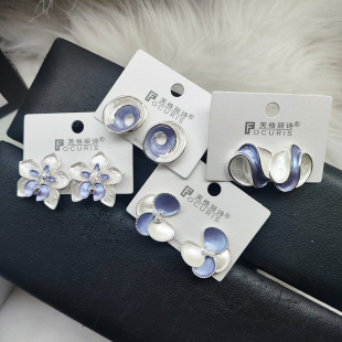 小花闪钻微珠光彩釉闪钻锆石紫雾凝光莫奈紫耳钉耳环芙格丽诗耳饰