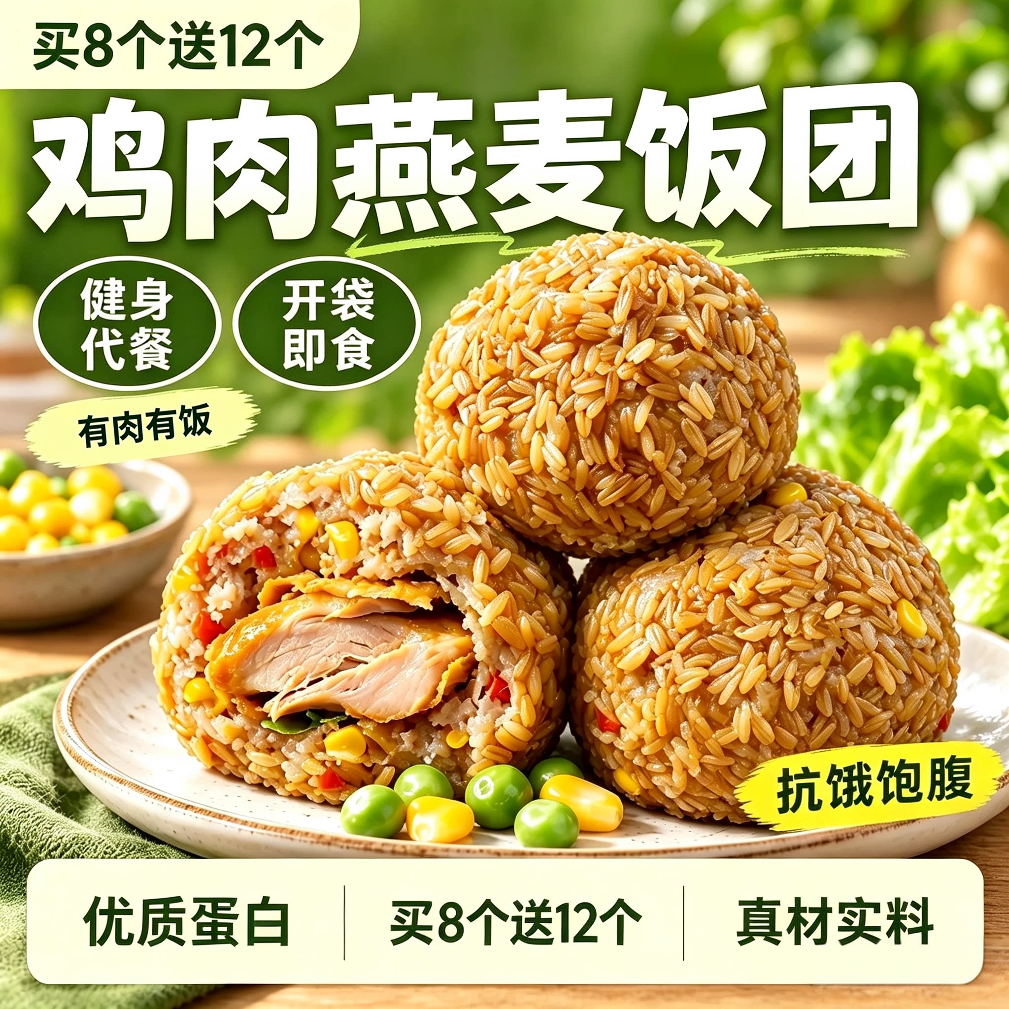 开袋即食鸡肉燕麦饭团早餐饭团