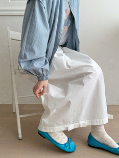 omelet蛋卷春季新品韩系甜美百搭下摆立体蝴蝶结压褶长半身裙