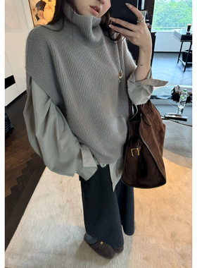 Here yaya shop 奶酪千金重工文艺且时髦慵懒随意浣熊毛高领马甲