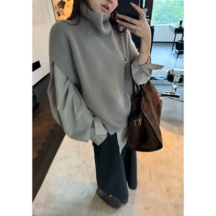 奶酪千金重工文艺且时髦慵懒随意浣熊毛高领马甲 shop Here yaya