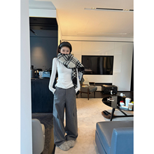 Here yaya shop 松弛出街窄版小直筒型超视觉压缩显瘦羊毛呢料裤