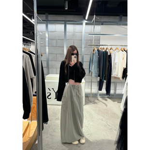 Here yaya shop 青柠薄荷松弛淡然感不挑人天丝亚麻直筒工装裙
