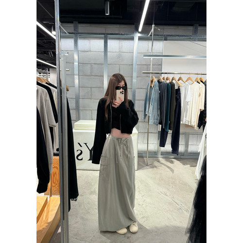 Here yaya shop 青柠薄荷松弛淡然感不挑人天丝亚麻直筒工装裙