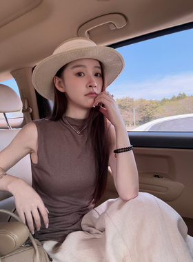 Here yaya shop 4.23 松露巧克力凉凉天丝亚麻半高领氛围感背心