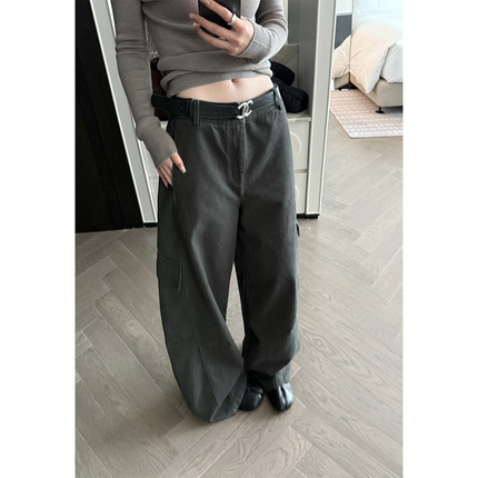 Here yaya shop 松弛法则重工水洗内里拉绒随意感直筒工装裤