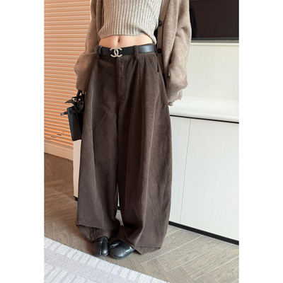 Here yaya shop 9.26 熔岩榛果复古慵懒调调经典灯芯绒时髦气球裤