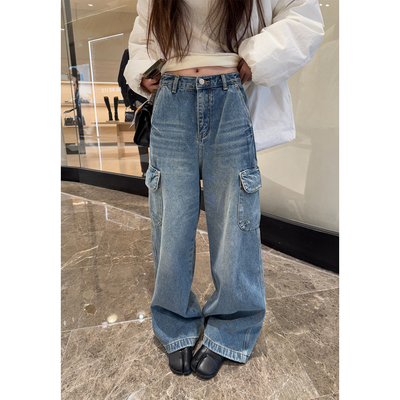 Here yaya shop 1.11.20:00清仓不退换-重工水洗甜酷风工装牛仔裤