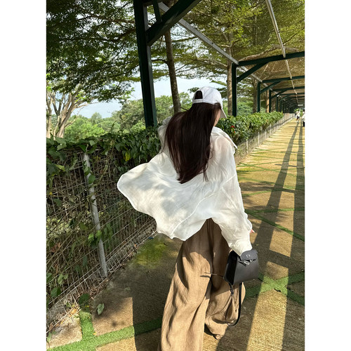 Here yaya shop清冷系松弛调调刚需基础款灯笼袖100%苎麻清透衬衫