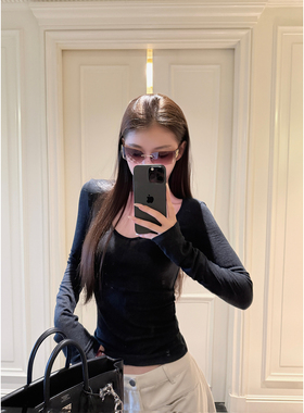 Here yaya shop 舒芙蕾兰精羊毛天丝高弹天鹅颈u领绝美打底衫