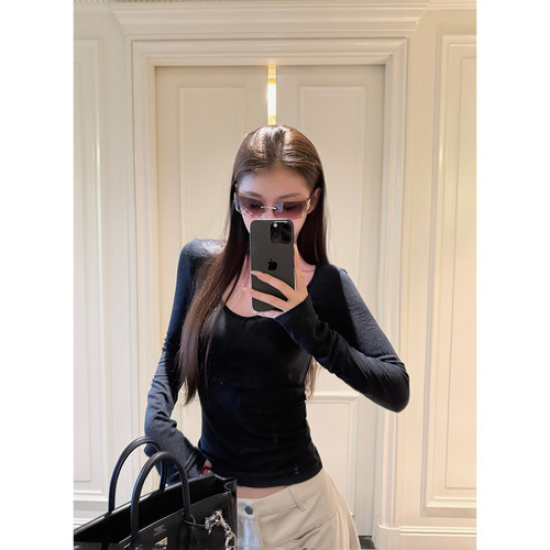 Here yaya shop 舒芙蕾兰精羊毛天丝高弹天鹅颈u领绝美打底衫