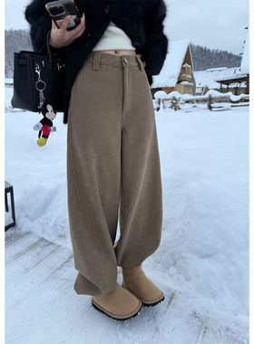 Here yaya shop 梨型天菜收胯系列修饰腿型复古灯芯绒复合工装裤