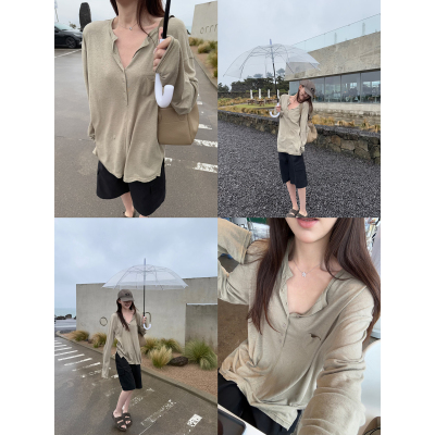 Here yaya shop 私服系列老钱主义row感高品55%亚麻藏肉防晒大t