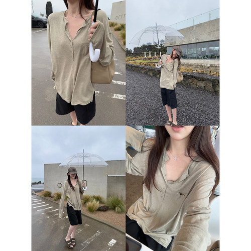 Here yaya shop 私服系列老钱主义row感高品55%亚麻藏肉防晒大t