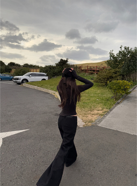 Here yaya shop 店主私服老钱风厚绒50%羊毛显比例宽松喇叭裤