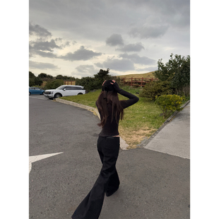 店主私服老钱风厚绒50%羊毛显比例宽松喇叭裤 shop yaya Here