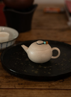 原矿白玉段泥巨轮珠壶 手工功夫茶泡茶壶小容量家用可爱日式急须